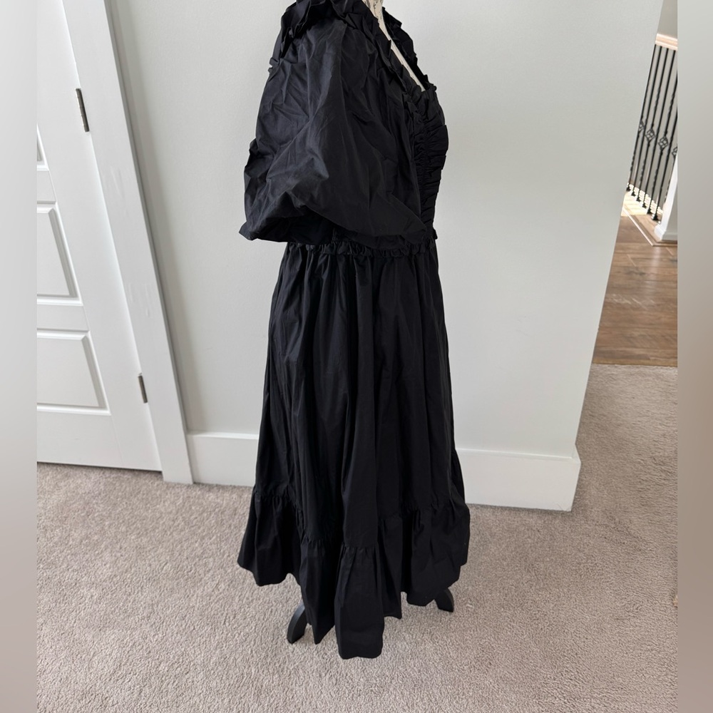 NWT English Factory Puff Sleeve Square Neck Smocked Midi Dress Black Size L - Picture 12 of 15